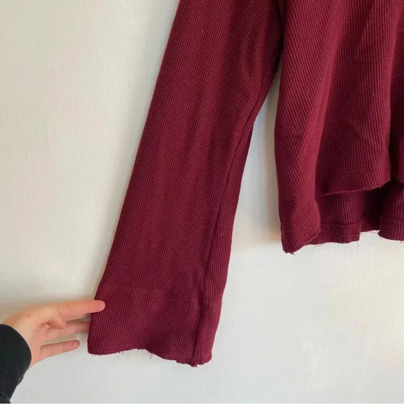 Splendid Maroon Pullover Sweater Cropped Hooded Draw String Wide Sleeve XS - Picture 3 of 9